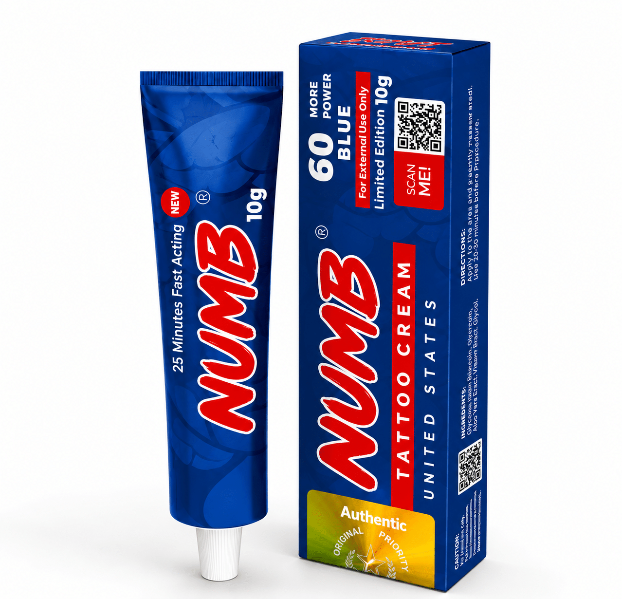 NUMB Blue 60 Tattoo Cream 10g tube and box