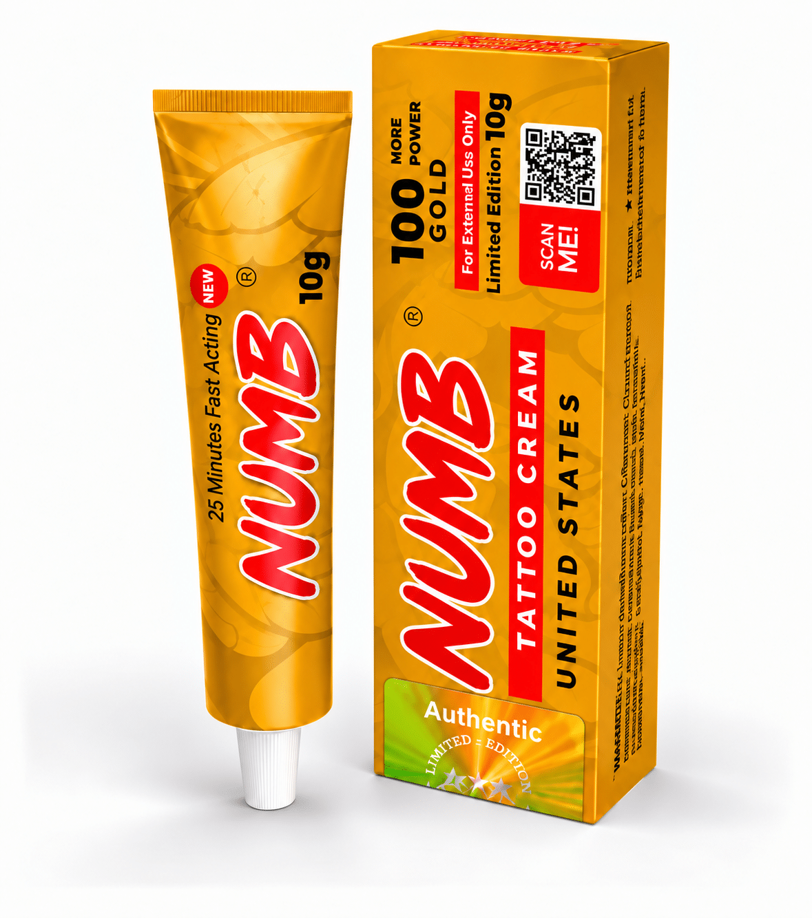 NUMB Gold 100 Tattoo Cream 10g tube and box