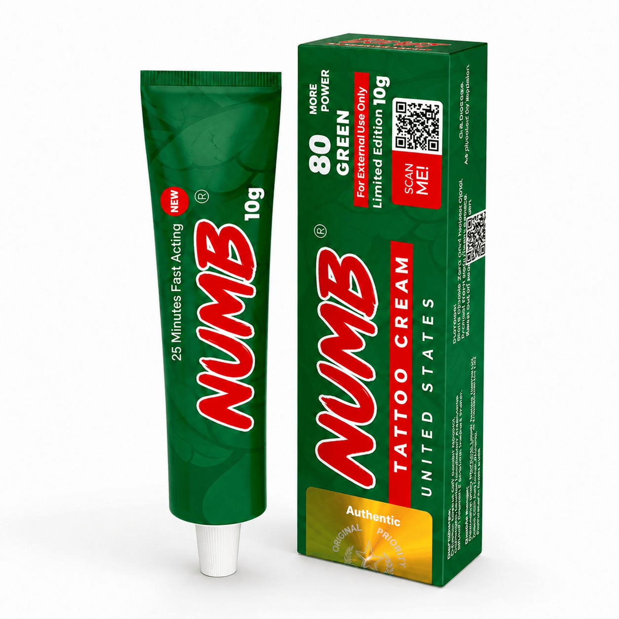 NUMB Green 80 Tattoo Cream 10g tube and box